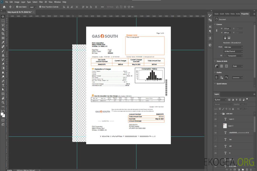 Facture commerciale du service public de Gas South, SCR template Facture commerciale du service public de Gas South, SCR template